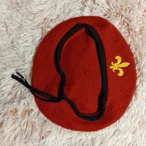 Beret 100% Wool Scarlet Red Embroidered Made in Sri Lanka Size 7 1/4